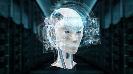 Digital artificial intelligence cyborg interface 3D rendering