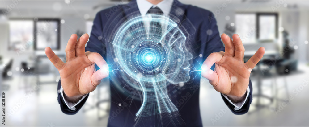 Fototapete businessman using digital artificial intelligence interface 3d rendering