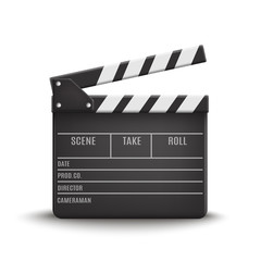 Fototapeta premium Vector 3d realistic illustration of open movie Clapperboard or clapper isolated on background