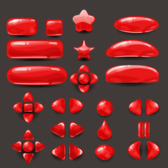 Set game ui . Complete red menu of graphical user interface GUI to build 2D games. Casual Game. Vector.