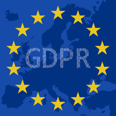 GDPR - General Data Protection Regulation on the background map and flag of the European Union. - 203189787