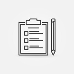 Clipboard with checklist and pencil vector outline icon