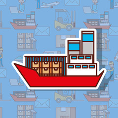 logistic cargo ship container in the ocean transportation shipping freight vector illustration