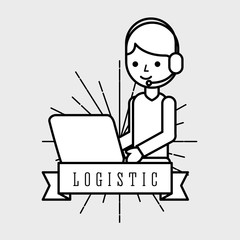 logistic man operator headset and laptop emblem style vector illustration