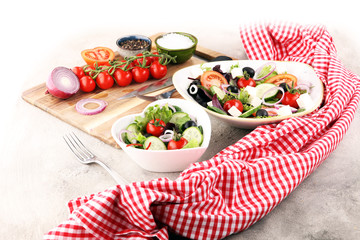 Salad with cheese and fresh vegetables and olives. Greek salad.