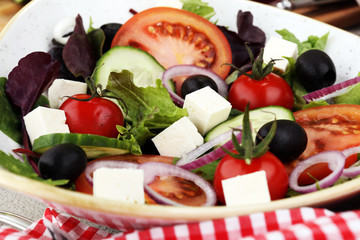 Salad with cheese and fresh vegetables and olives. Greek salad.