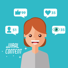 portrait woman cartoon viral content vector illustration