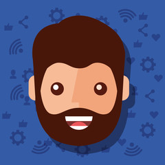 man face character with social media networks icons background vector illustration