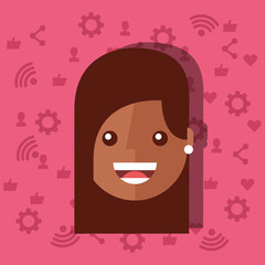 woman face with social media networks icons background vector illustration