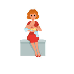 Young mother sitting and breastfeeding her child vector Illustration on a white background
