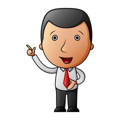 Cartoon happy businessman pointing his finger up