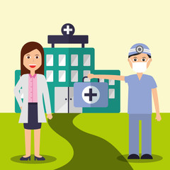 female doctor and dentist staff medical team hospital vector illustration