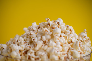 Popcorn in a bowl, space for text