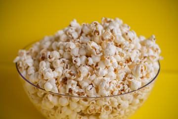Popcorn in a bowl, space for text