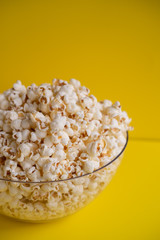 Popcorn in a bowl, space for text