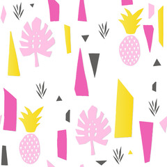 Paper collage seamless pattern. Trendy graphic design. Vector illustration