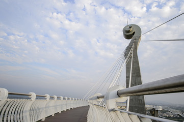 Fototapeta premium Gangshan Kaohsiung, Taiwan. - April 20, 2018: Landscape View of The Agongdian Water Reservoir Area From The Newly Built Landmark of Siaogangshan Skywalk Park at Gangshan, Kaohsiung, Taiwan
