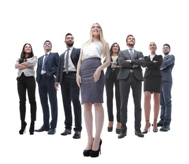 Obraz premium happy successful business team isolated on white background