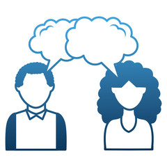 couple talking with speech bubbles vector illustration design