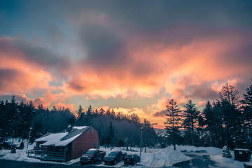 beautiful sunrise over horizon on snowshoe mountain west virginia