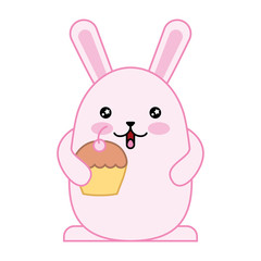 cute rabbit with delicious cup cake kawaii character vector illustration design