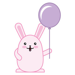 cute rabbit with helium balloon kawaii character vector illustration design