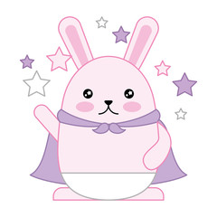 cute rabbit with cloak and stars kawaii character vector illustration design