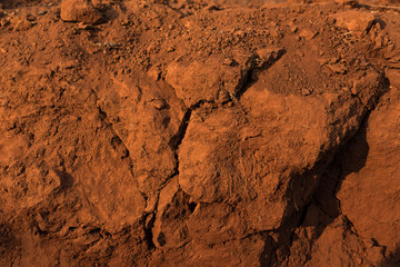 Structure of Cambodia red ground burned by sun. Asia. Similar to Mars surface. 