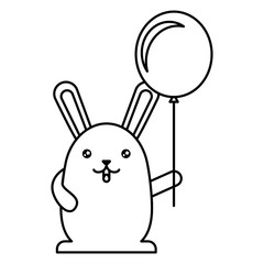 cute rabbit with helium balloon kawaii character vector illustration design