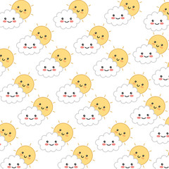 cute cloud with sun pattern kawaii character vector illustration design