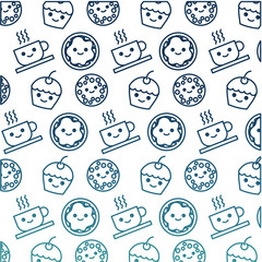 delicious food with cup pattern kawaii character vector illustration design