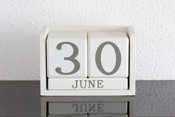 White block calendar present date 30 and month June