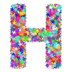 Alphabet symbol letter H composed of colorful stars isolated on white