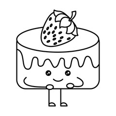 delicious cake with fruit strawberry kawaii character vector illustration design