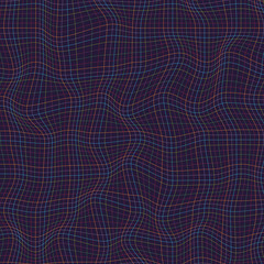 Abstract multicolor lines grid pattern wave curve on dark background. Rough texture.