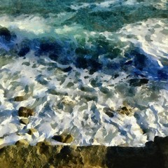 Boiling sea waves. Large size watercolor painting contemporary pictorial art. Modern drawing fine artwork. Creative artistic print for canvas or textile. Wallpaper, poster or postcard design.