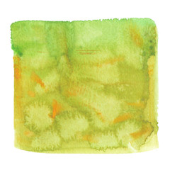 Warm green and yellow square backdrop painted in watercolor on clean white background