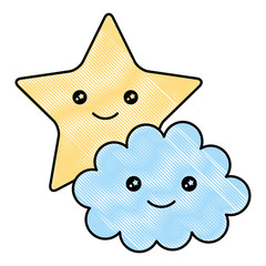 cute star with cloud kawaii character vector illustration design