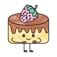 delicious cake with fruit strawberry kawaii character vector illustration design