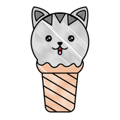 ice cream in cone with face cat kawaii character vector illustration design