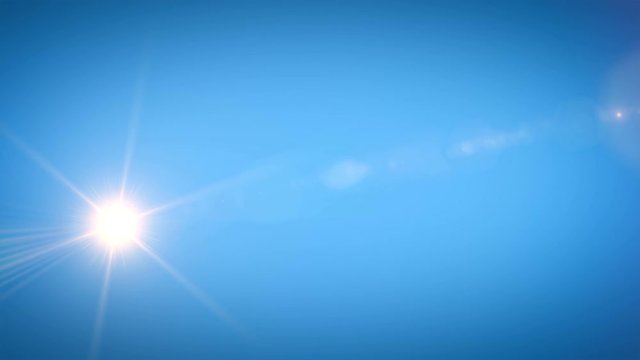Beautiful Bright Sun Shining Moving Across the Clear Blue Sky in Time-Lapse. 3d Animation with Flares and Long Rays. Nature and Weather Concept. 4k UHD 3840x2160.