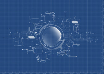 Technological abstract digital technical system blueprint background vector