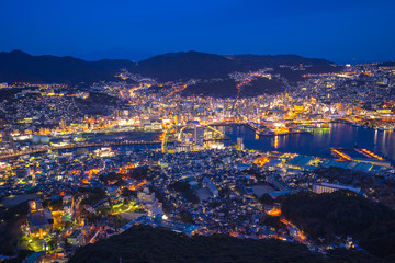 View of Nagasaki city skyline from Mount Inasa in Japan