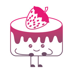 kawaii sweet cake and strawberry cartoon vector illustration gradient color