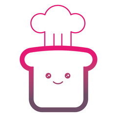 kawaii slice bread with hat happy cartoon vector illustration gradient color