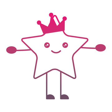 kawaii happy star with crown cartoon vector illustration gradient color