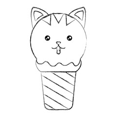 kawaii ice cream face cat cartoon vector illustration sketch