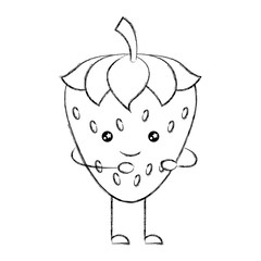 kawaii strawberry fruit happy cartoon vector illustration sketch