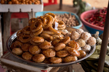 Cambodian donuts lies in the local market