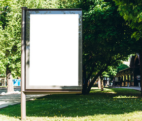 Park white billboard, placed in the square.